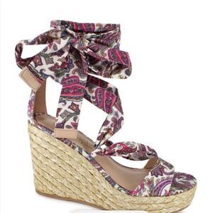 Nanette Lepore | SALOME ESPADRILLE PAISLEY WEDGE TIE SANDAL | 6.5